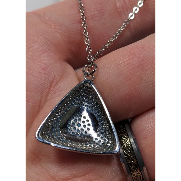 Blue And Silver Tone Pave Stone Triangle Pendant Necklace - Picture 6 of 8